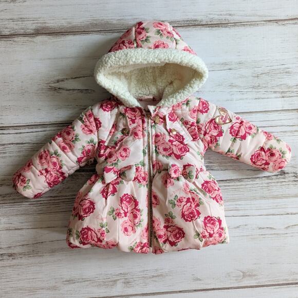 Betsey Johnson Pink Floral Puffer Jacket sz 18M - Picture 1 of 7